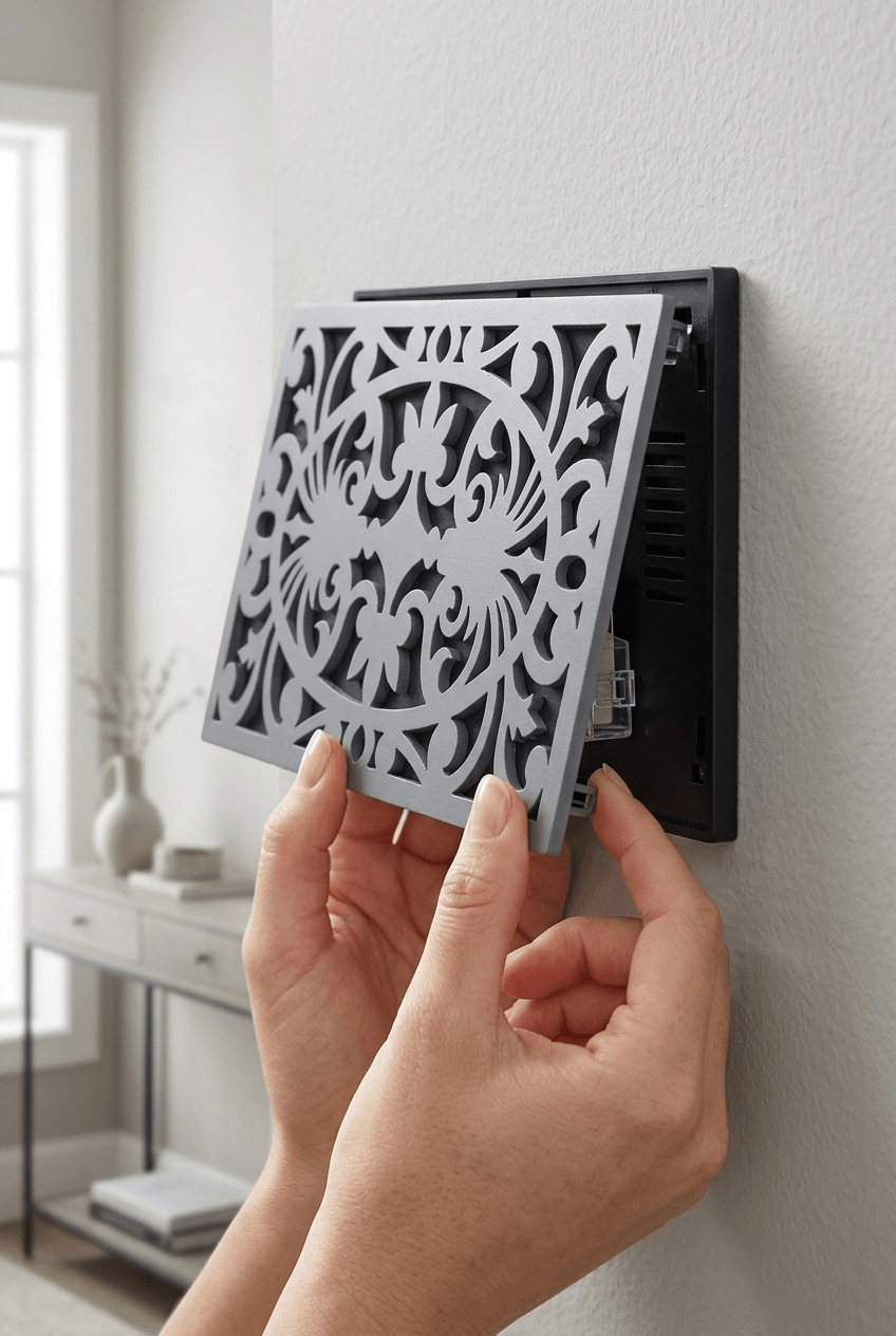 Cleaning the inside of a doorbell chime box with a soft cloth after cover removal